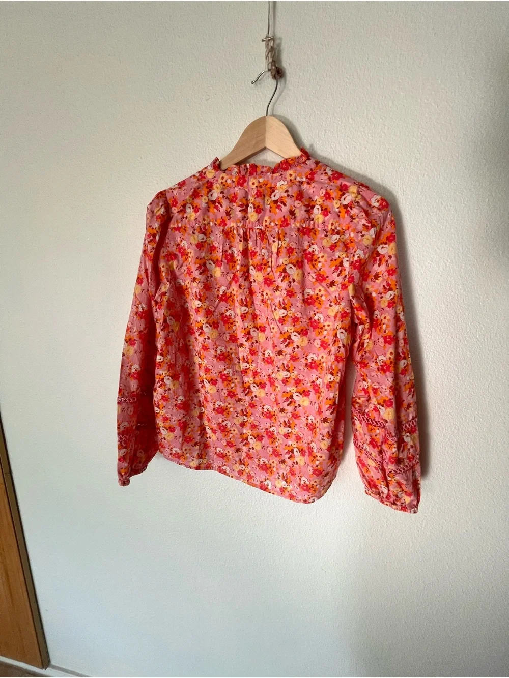 J. Crew Pink Floral Cotton Voile Blouse with Lace Insets